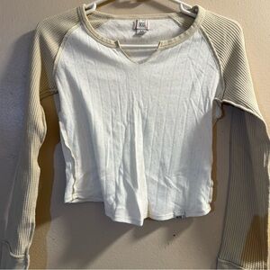 Women's Cream and Tan Long Sleeve Top